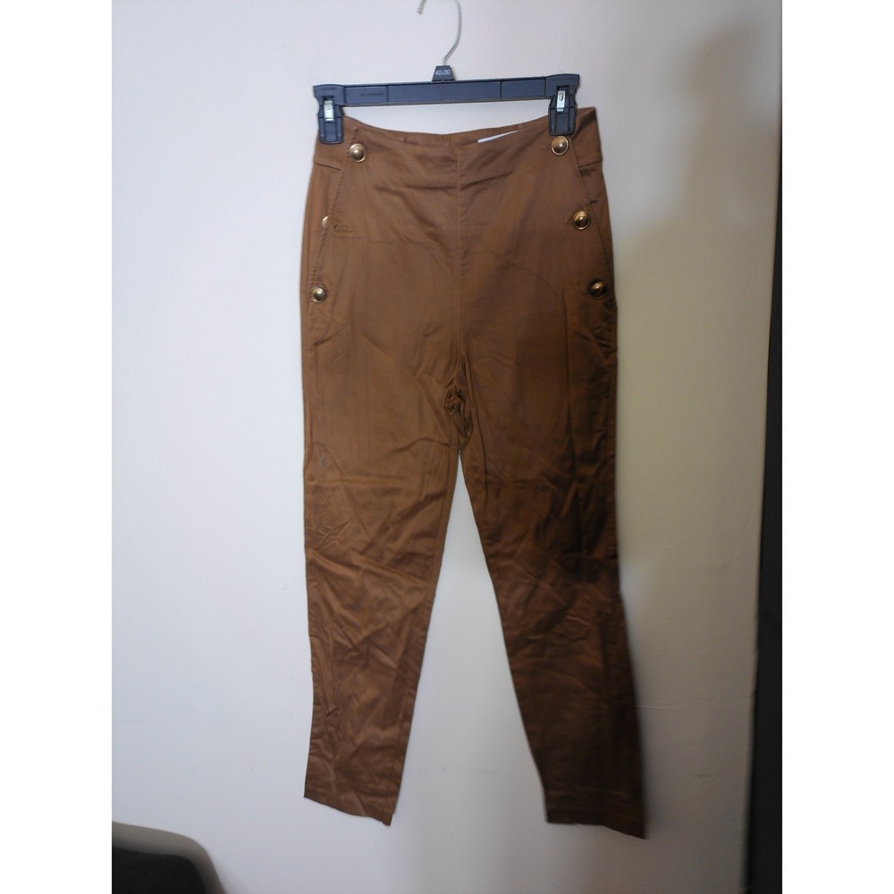 Massimo Dutti Sailor Pants Womens 4 Brown Vtg Inspo Gold Button Tapered Academia